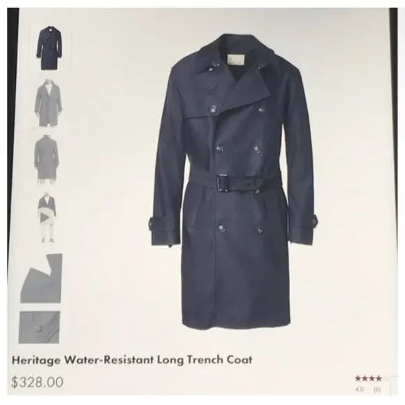 Banana Republic Mens Heritage Collection Navy Water Repellent Long Trench Coat - Picture 2 of 16